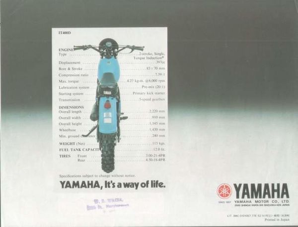 1978 Yamaha IT 400