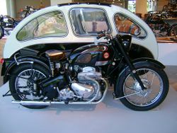 1958 Ariel Square Four 4G Mk II with fully enclosed sidecar attached.jpg