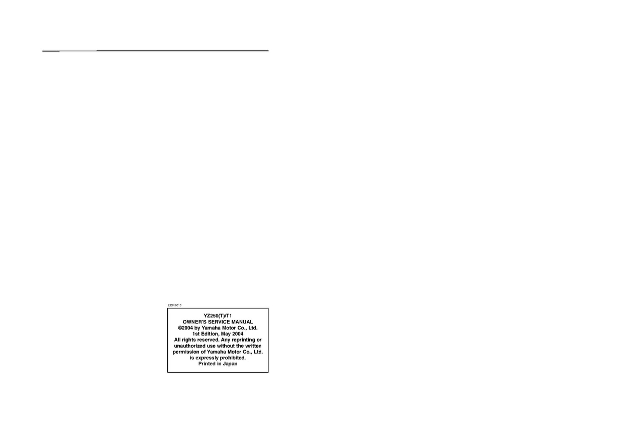 File:2005 Yamaha YZ250 Owners Service Manual.pdf
