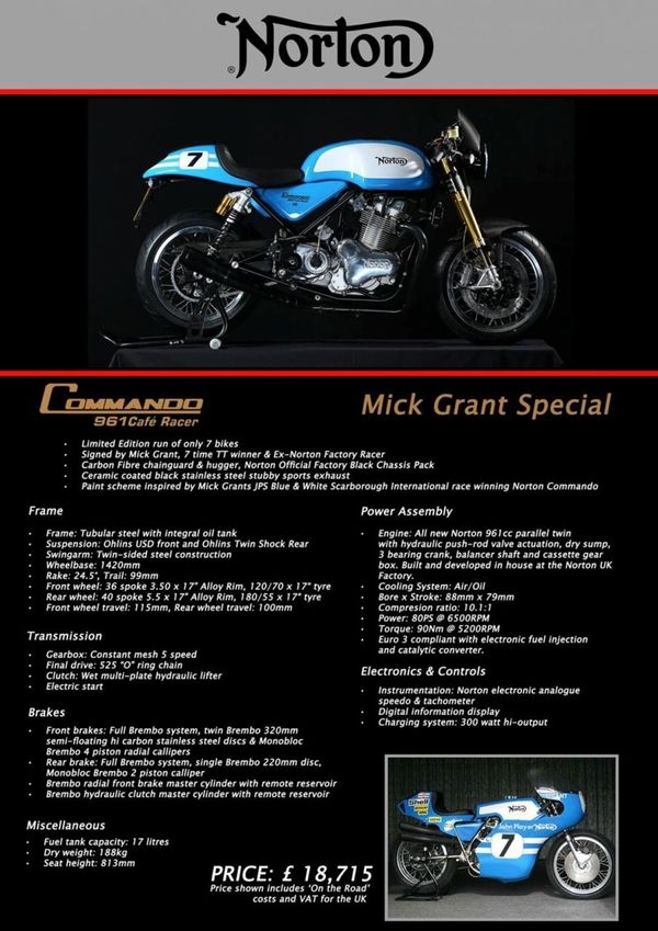 Norton Commando 961 Café Racer MKII "Mick Grant Special" Limited Edition